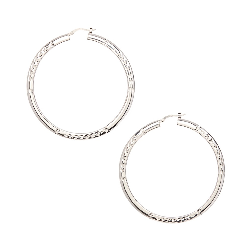 Sterling Silver Partial-Herringbone Hoop Earrings